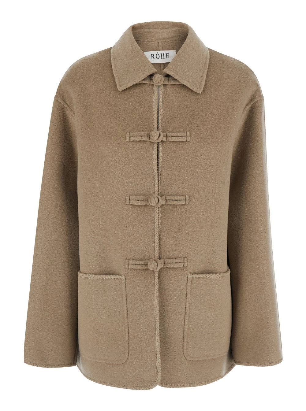 Rohe Giubbotto con colletto classico e chiusura con bottoni sul fronte in lana e cashmere beige donna