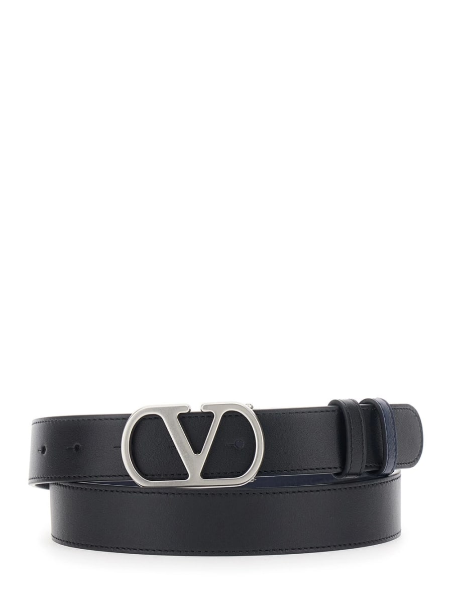 Valentino Garavani Cintura Reversibile con Fibbia VLogo sul Fronte in Pelle Nera Uomo