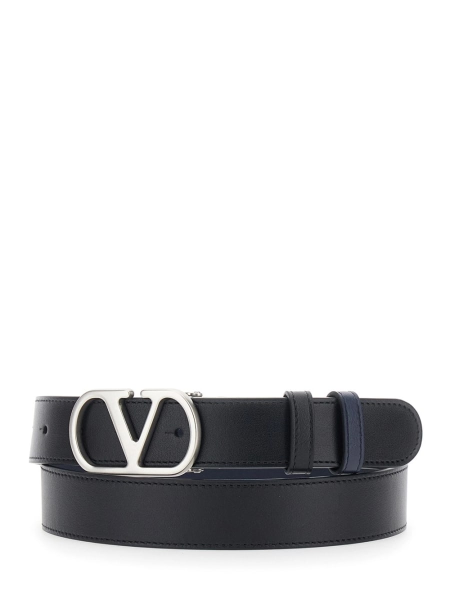 Valentino Garavani Cintura Reversibile con Fibbia VLogo sul Fronte in Pelle Nera Uomo, view 2