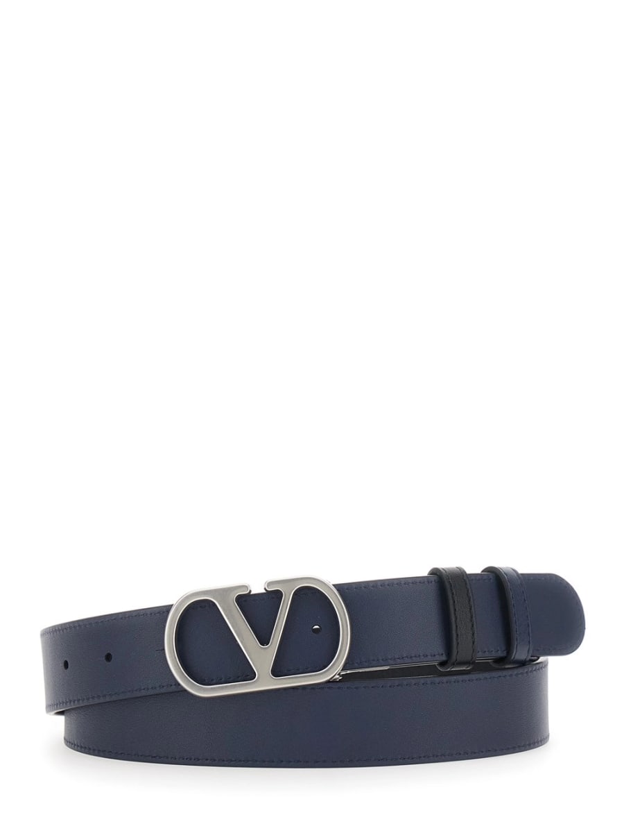 Valentino Garavani Cintura Reversibile con Fibbia VLogo sul Fronte in Pelle Nera Uomo, view 4