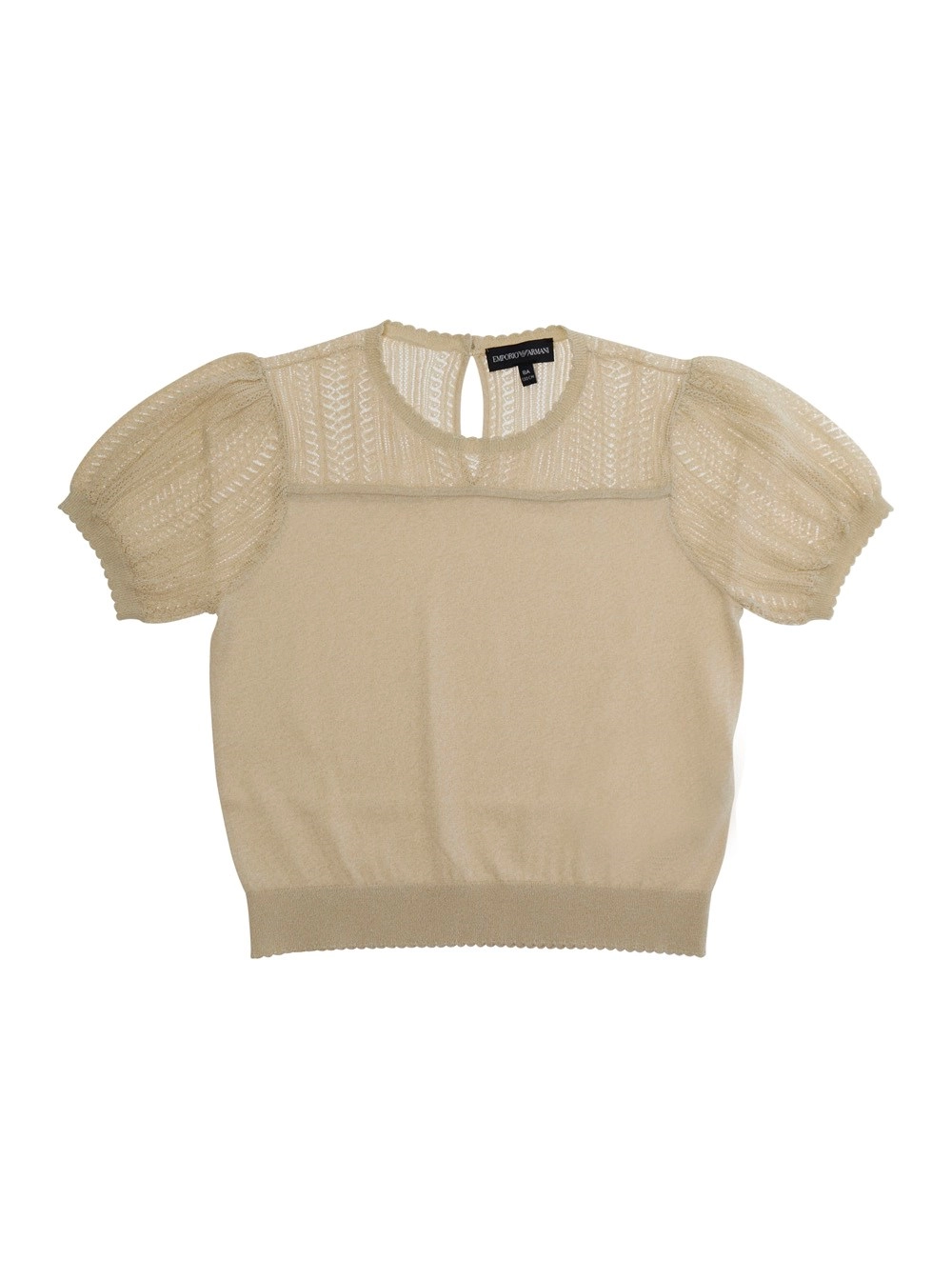 Emporio armani kids T-Shirt Beige con Scollo Rotondo e Chiusura sul Retro in Tessuto Beige Bambina