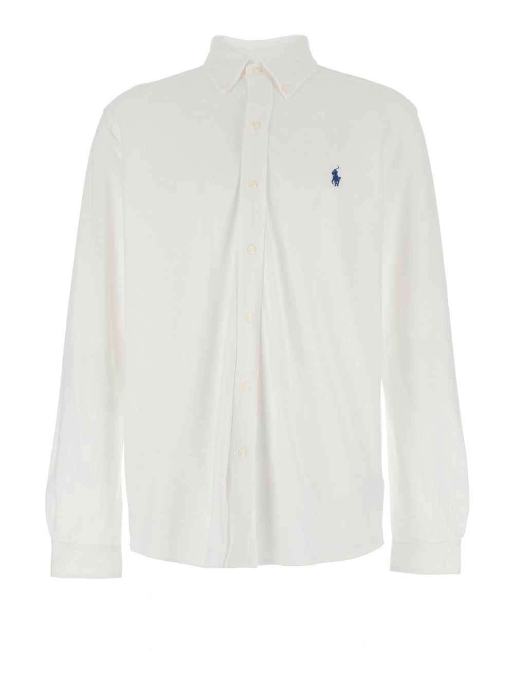 Polo Ralph Lauren Camicia Bianca con Colletto Button-Down e Ricamo Cavallino sul Fronte in Piquet di Cotone Uomo