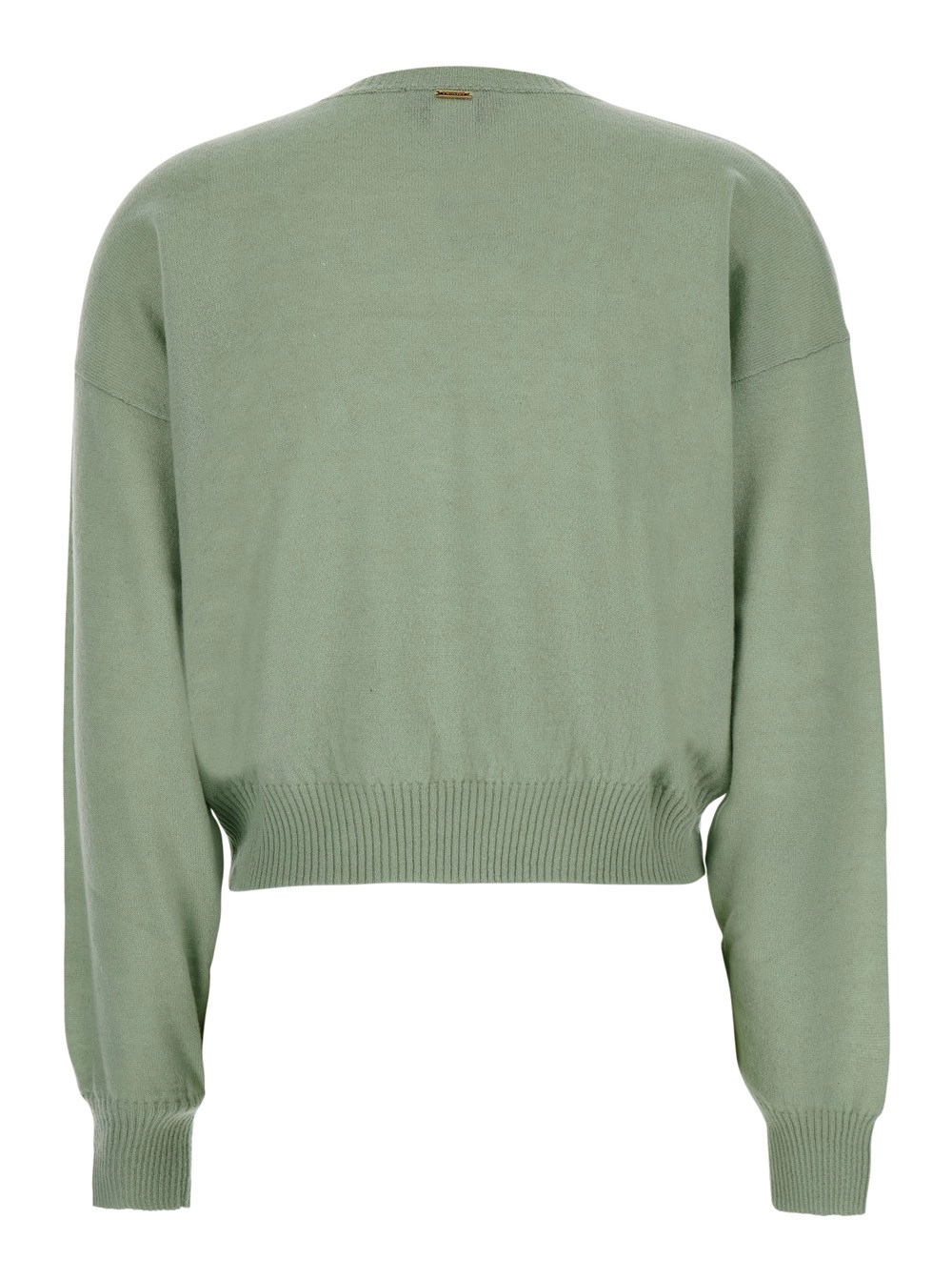 Twinset Maglione girocollo con spalle basse e design crop in misto cashmere verde donna, view 2