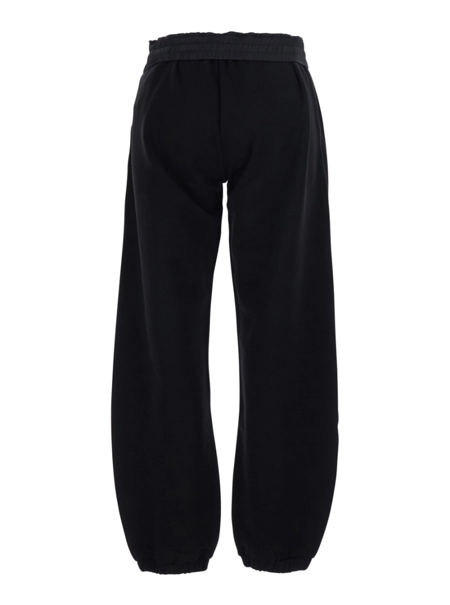 Moncler Pantaloni con vita elasticizzata e logo lettering sul fronte in cotone neri donna, view 2