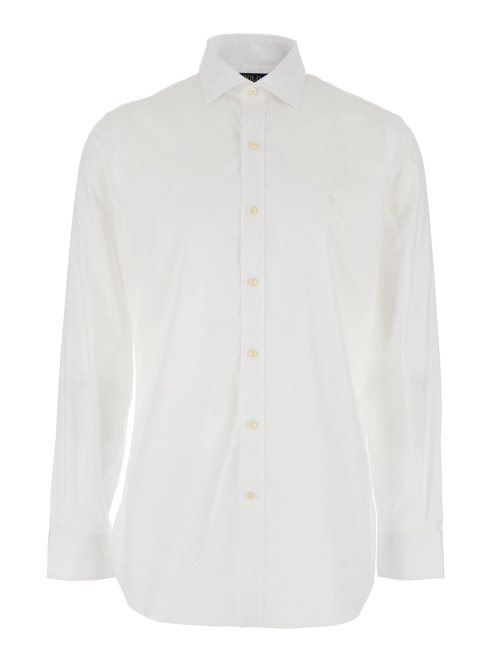 Polo Ralph Lauren Camicia 'Slim Fit' con Colletto a Punta e Ricamo sul Fronte in Cotone Bianca Uomo