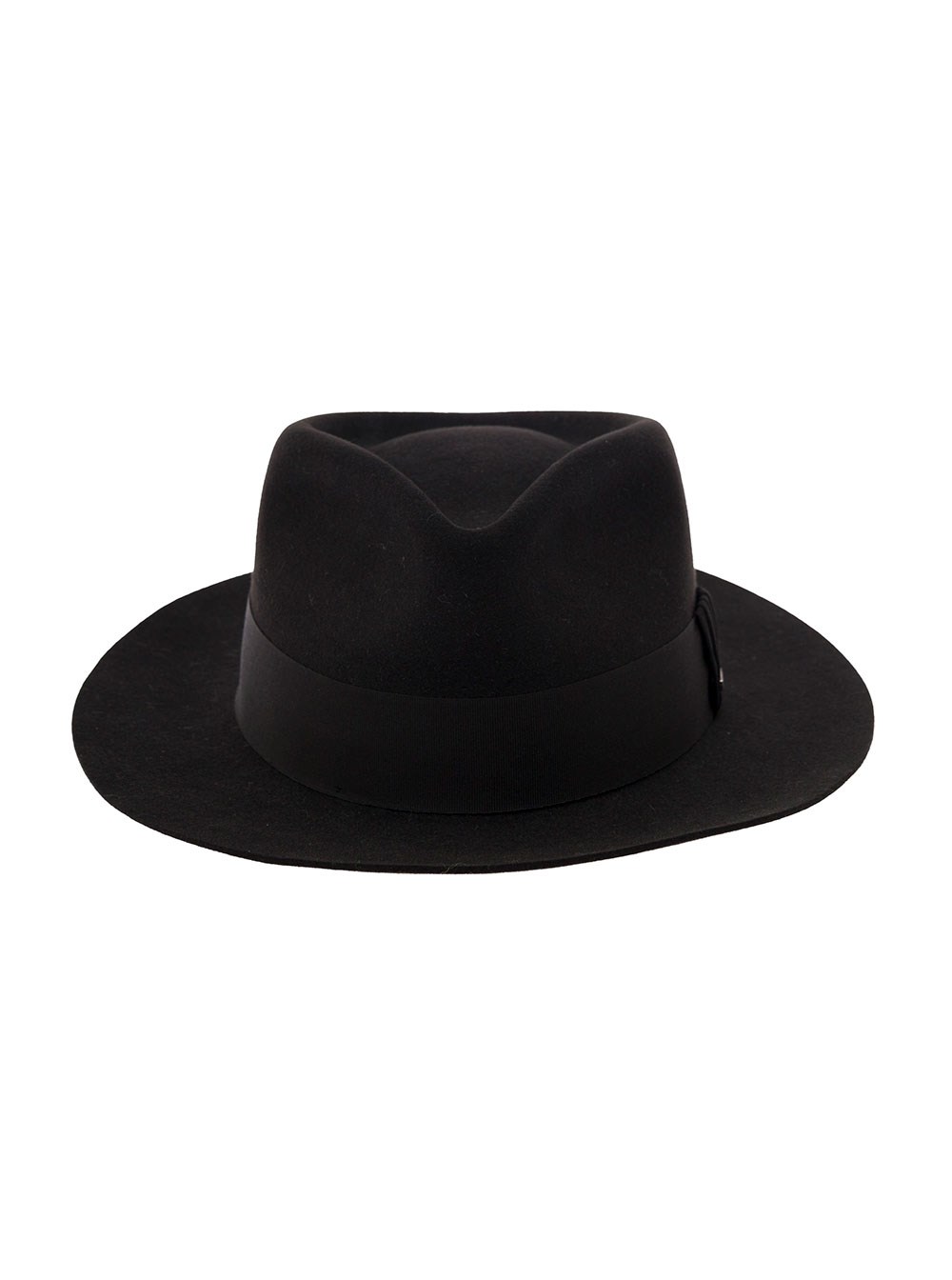 Saint Laurent Cappello Fedora con Incisione Logo in Feltro Nero Donna