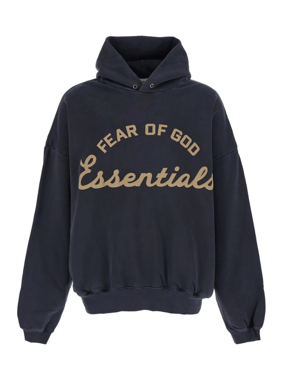 Fear of God Felpa con Cappuccio Fisso e Maxi Stampa Logo Lettering sul Fronte in Cotone Nera Uomo