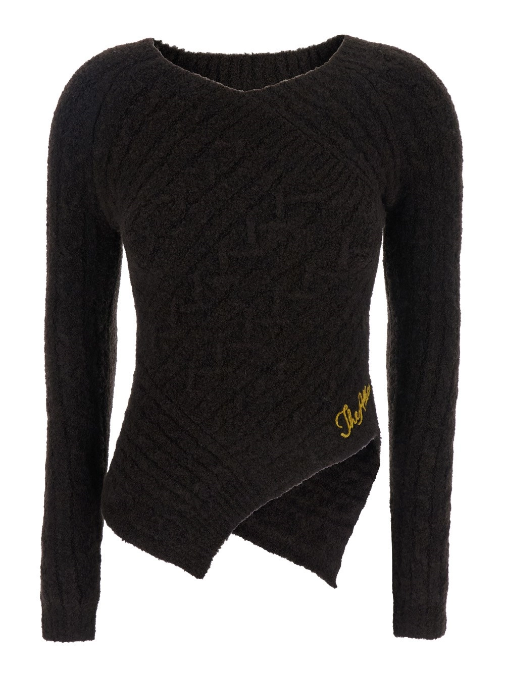 The Attico Maglione con Design Asimmetrico e Logo Lettering in Lana Marrone Donna