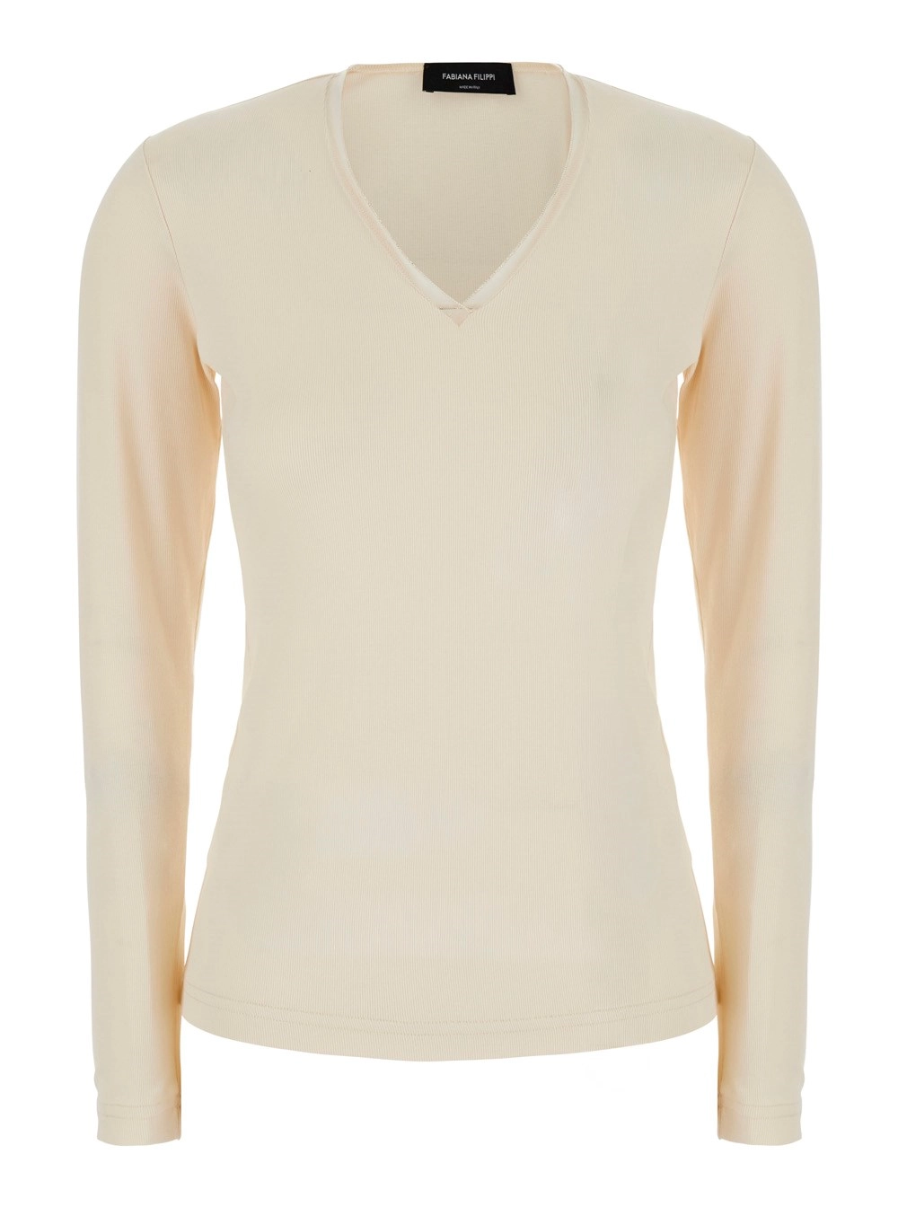 Fabiana Filippi Maglia con scollo a V in cotone Bianca donna