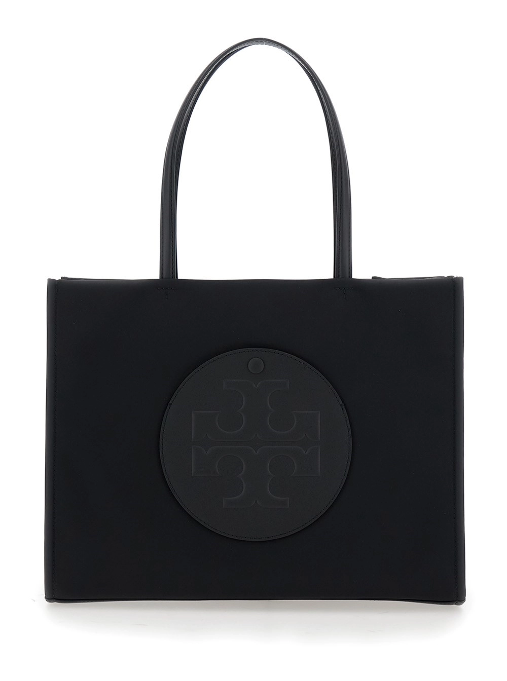 Tory Burch Borsa Shopping 'Ella' Piccola con Due Manici Superiori e Maxi Logo Impresso sul Fronte in Tessuto Nera Donna