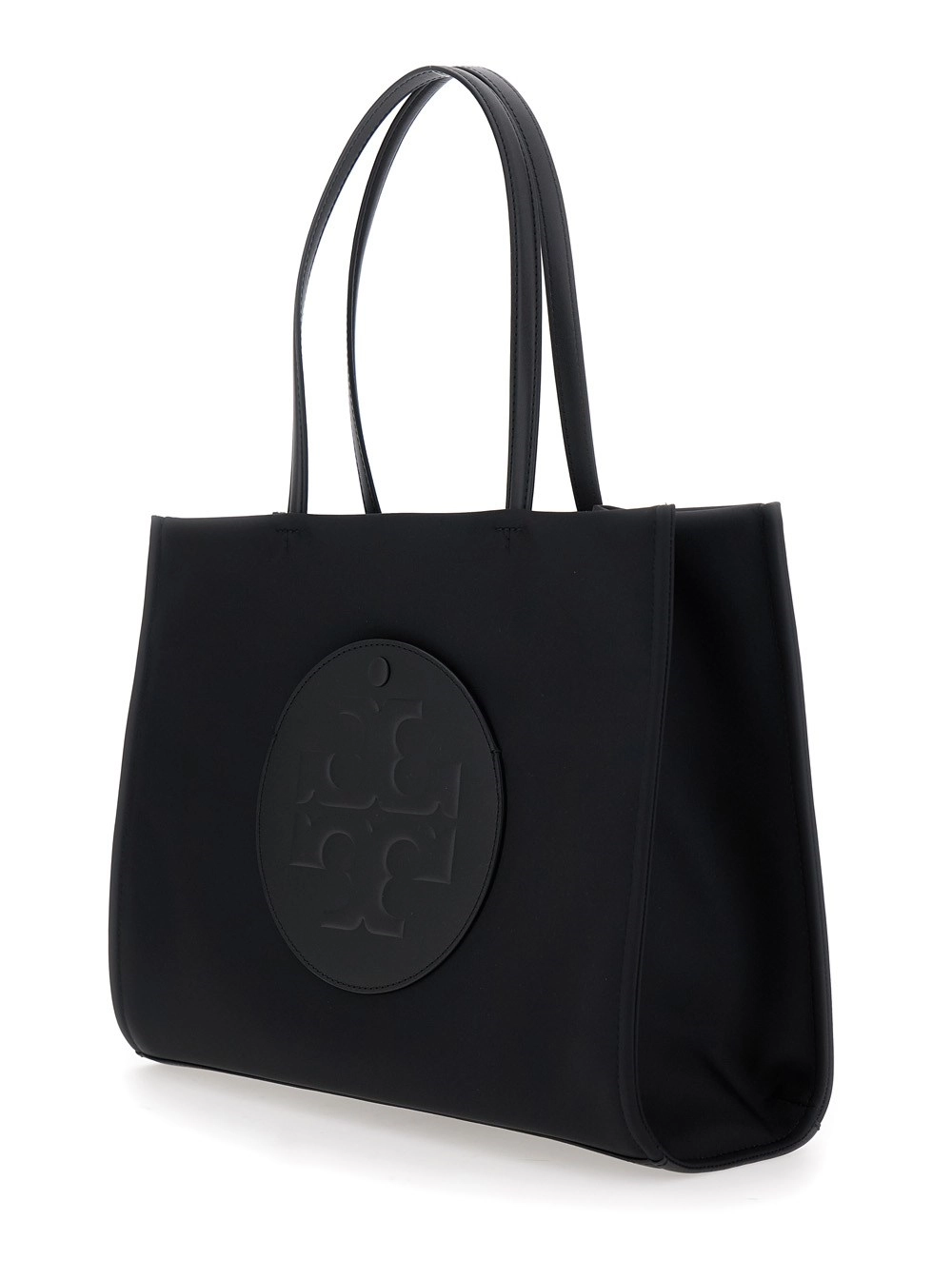 Tory Burch Borsa Shopping 'Ella' Piccola con Due Manici Superiori e Maxi Logo Impresso sul Fronte in Tessuto Nera Donna, view 2