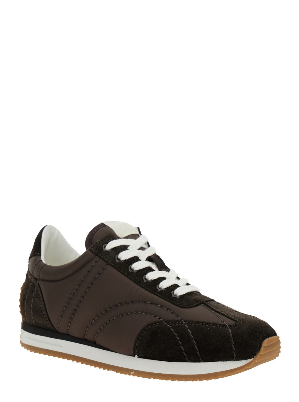 Toteme Sneakers con Dettaglio Logo sulla Linguetta in Suede e Tessuto Tecnico Marroni Donna, view 2