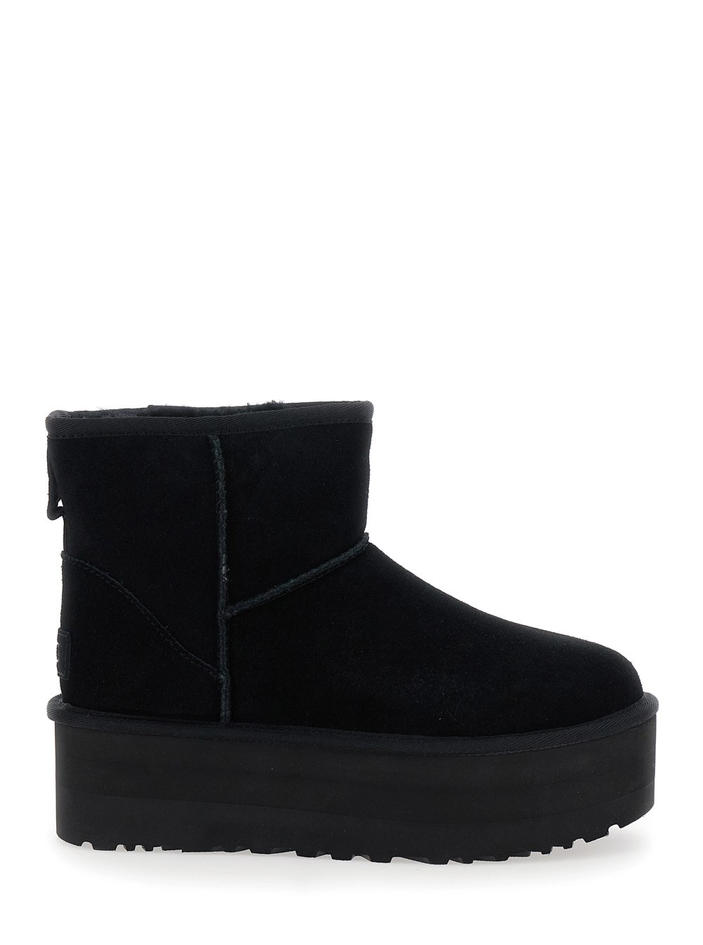 UGG Stivaletti alla Caviglia 'Classic Mini Platform' con Plarform Oversize in Pelle Scamosciata Neri Donna