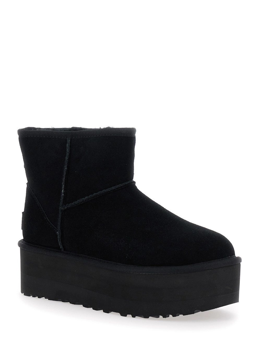 UGG Stivaletti alla Caviglia 'Classic Mini Platform' con Plarform Oversize in Pelle Scamosciata Neri Donna, view 2