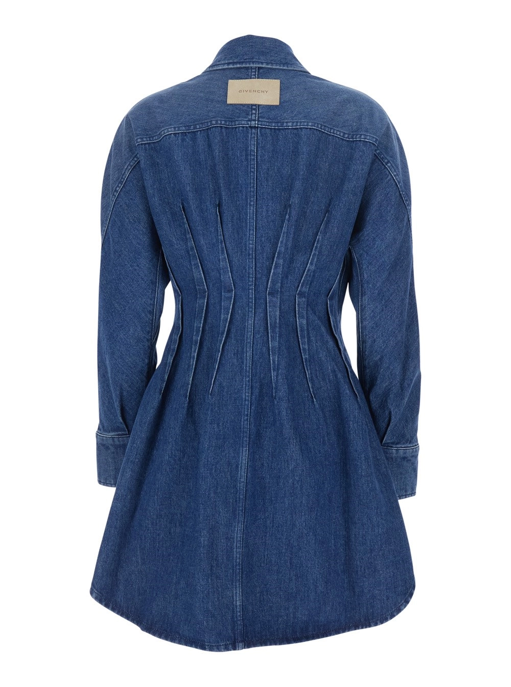 Givenchy Abito con Colletto a Punta e Vita Leggermente Strutturata in Denim Blu Donna, view 2
