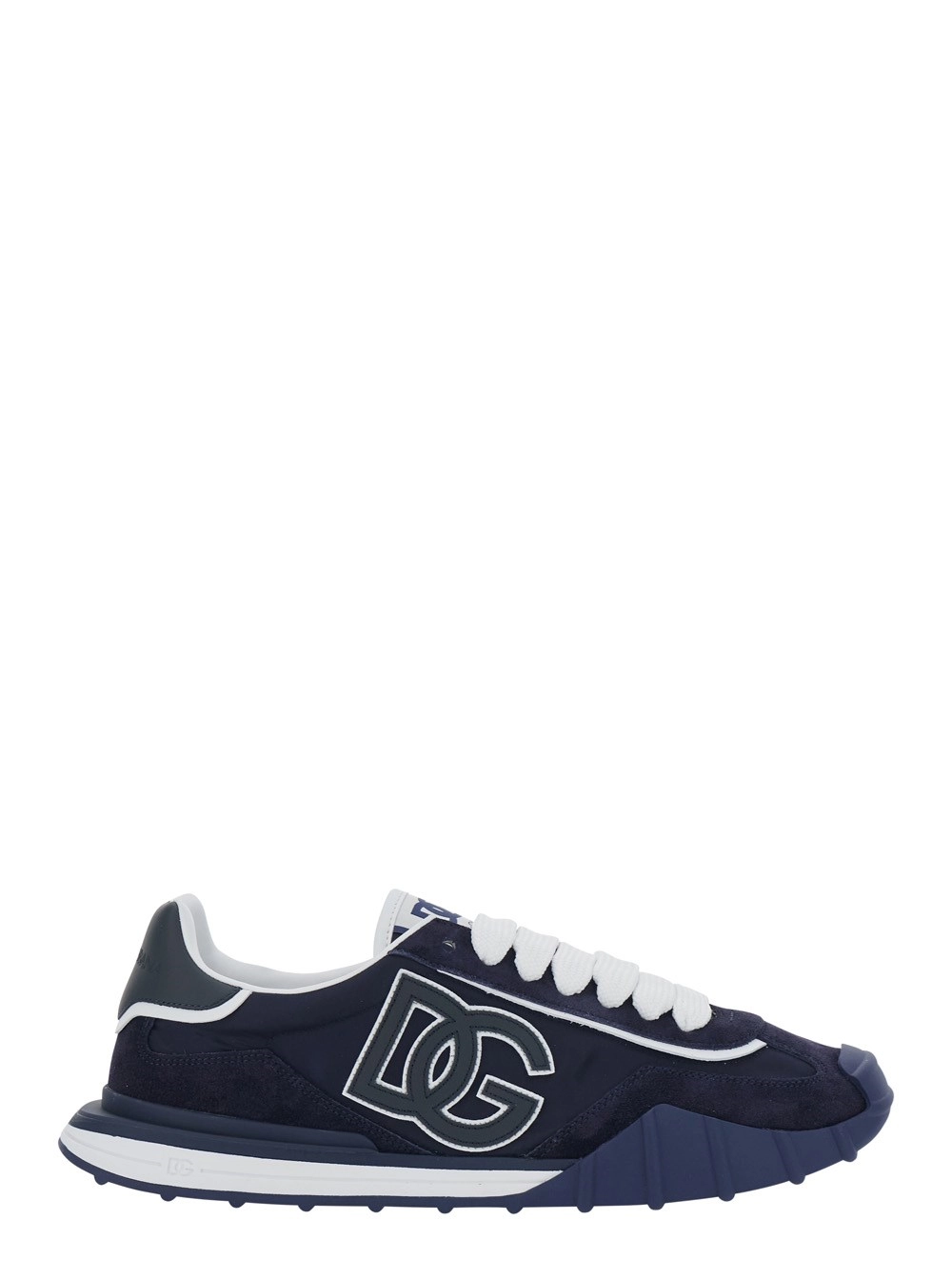 Dolce & Gabbana Sneakers 'Atletic' con logo lettering sul retro e patch logo sul lato in pelle scamosciata e tessuto blu uomo
