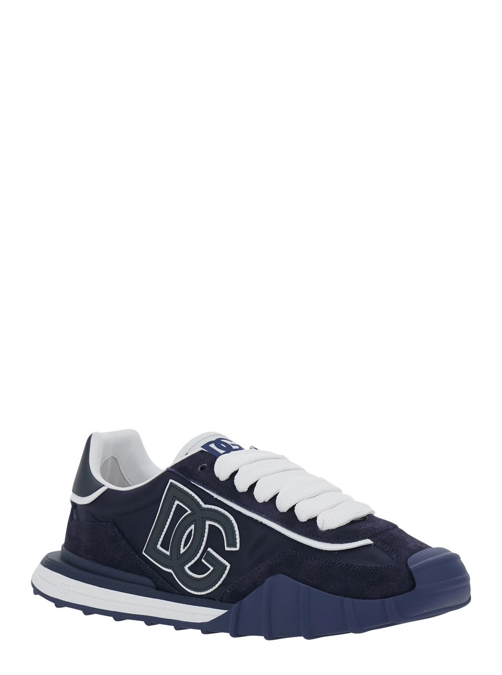 Dolce & Gabbana Sneakers 'Atletic' con logo lettering sul retro e patch logo sul lato in pelle scamosciata e tessuto blu uomo, view 2