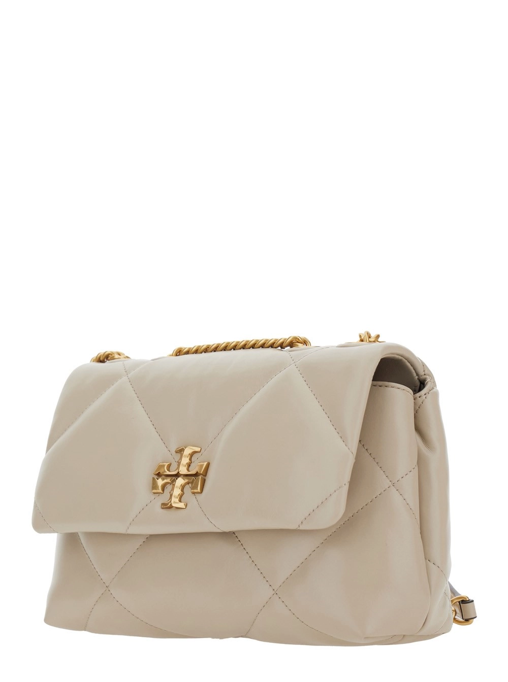 Tory Burch Borsa a Tracolla 'Kira Diamond' con Logo Doppia T in Pelle Trapuntata Beige Donna, view 2