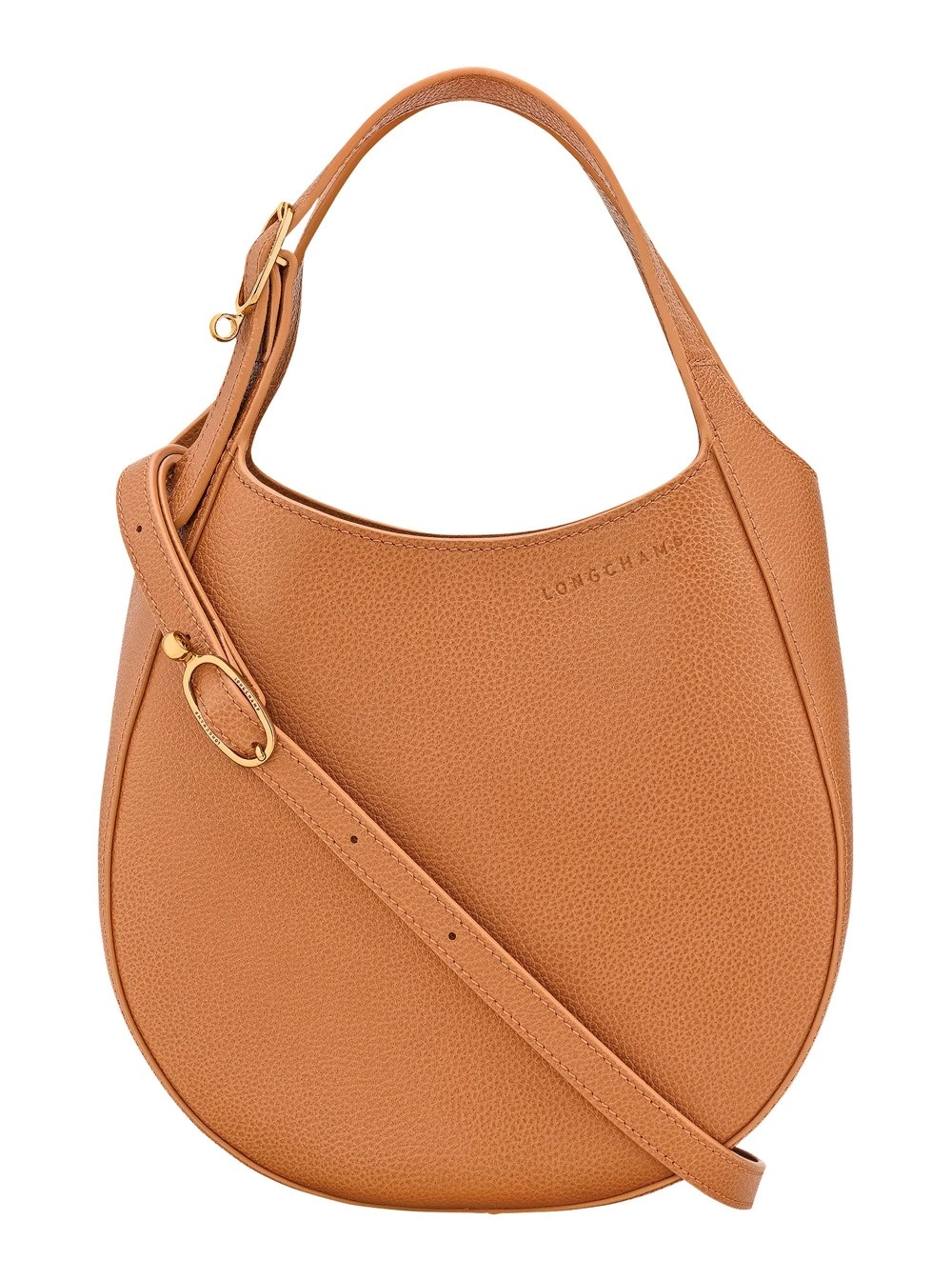 Longchamp Borsa a Spalla 'Le Foulonné' con Tracolla Regolabile e Logo Lettering sul Fronte in Pelle Martellata Marrone Donna