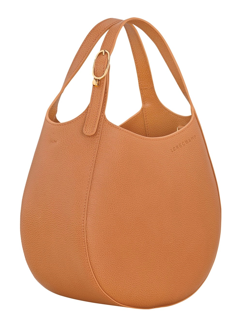 Longchamp Borsa a Spalla 'Le Foulonné' con Tracolla Regolabile e Logo Lettering sul Fronte in Pelle Martellata Marrone Donna, view 2