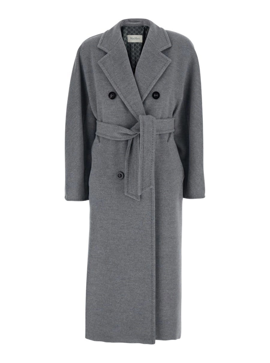 Max Mara Cappotto 'Madame' Doppiopetto con Revers Classici e Cintura sul Fronte in Lana e Cashmere Grigio Donna