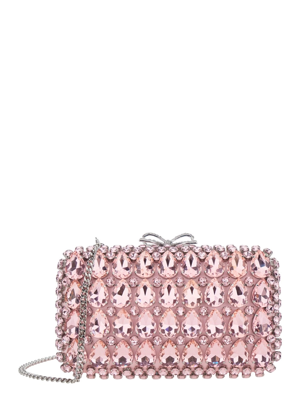 self-portrait "PINK SATIN CRYSTAL CLUTCH BAG" Rosa Clutch Bag con cristalli sul fronte in raso Donna