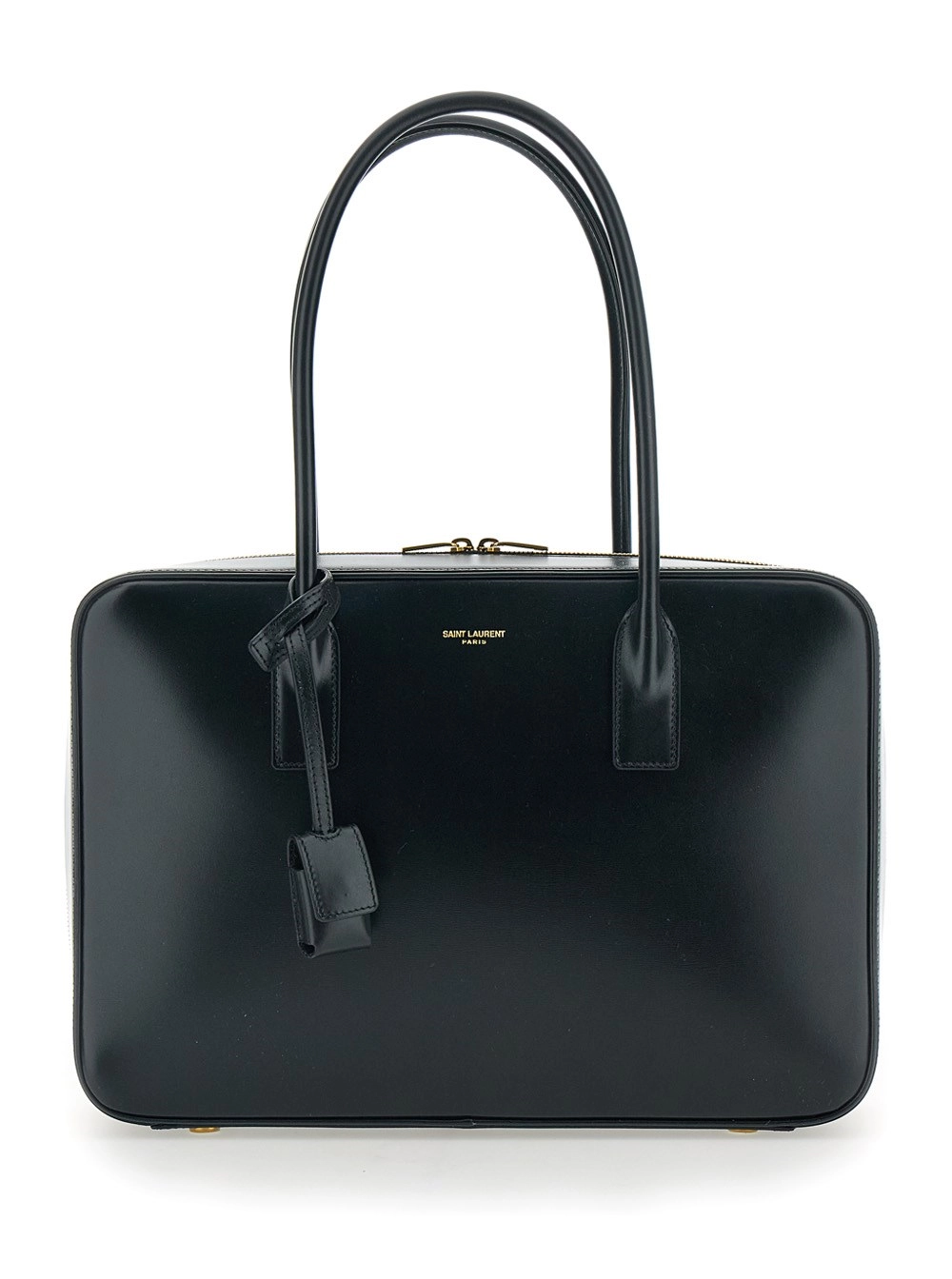 Saint Laurent Borsa a Spalla con Logo Lettering sul Fronte e Dettaglio Portachiavi in Pelle Nera Donna