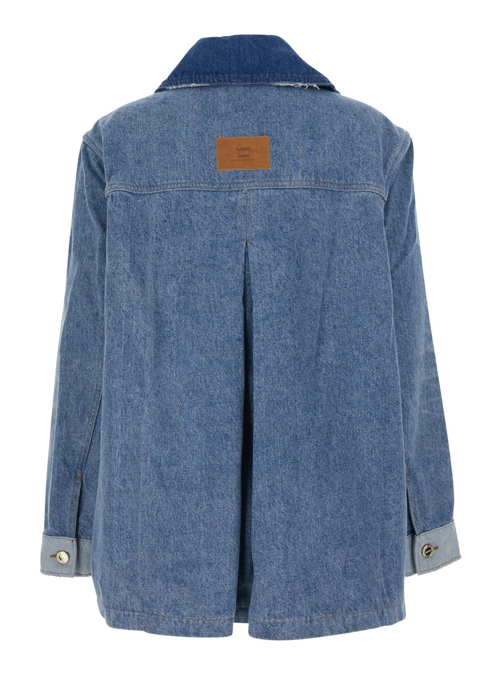 Ganni Giubbotto con colletto classico con dettagli sfrangiati e design patchwork in denim blu donna, view 2