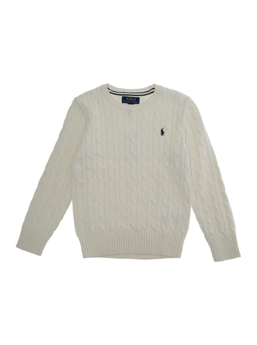 Polo ralph lauren kids Maglione Girocollo con Ricamo Cavallino sul Fronte in Cotone Bianco Bambino