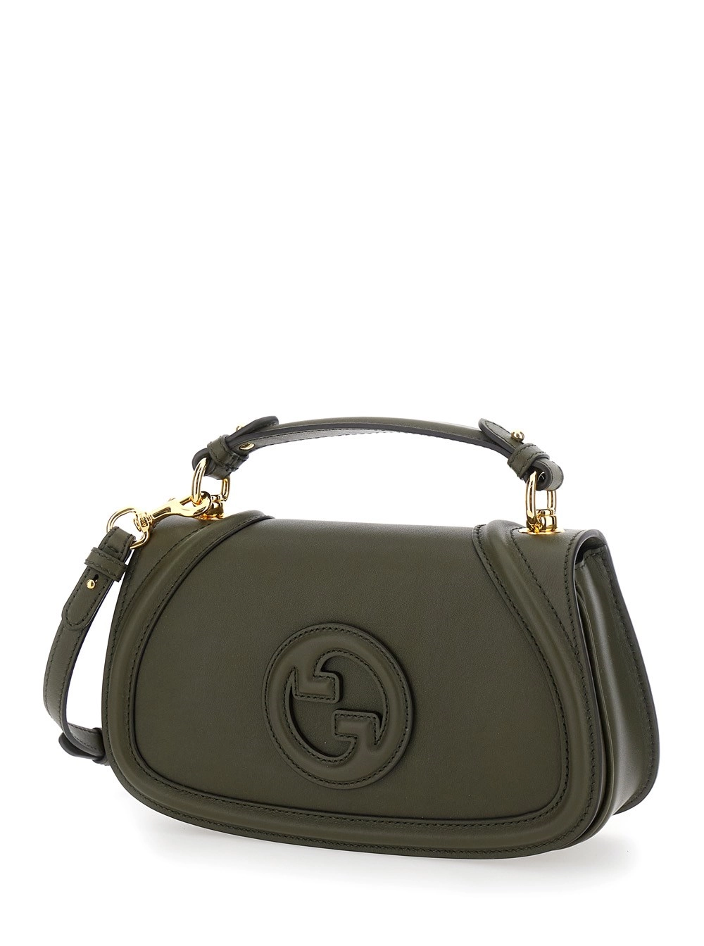 Gucci Borsa a Mano 'Blondie' con Placca Logo GG sul Fronte in Pelle Verde Donna, view 2