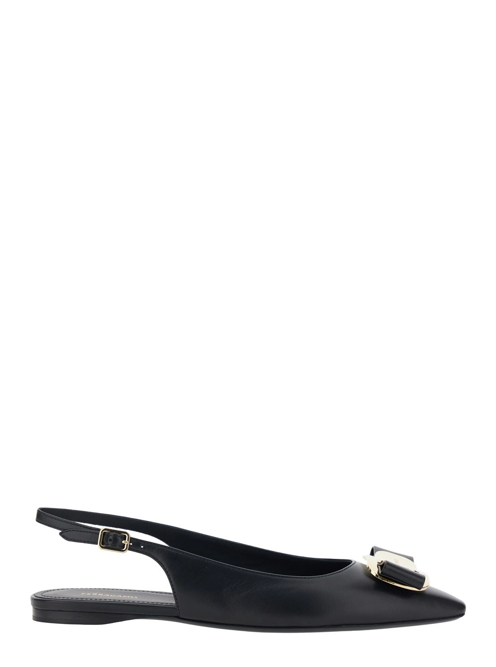 Ferragamo Ballerine Slingback 'Zelmi' con Placca Logo sul Fronte in Pelle Nere Donna