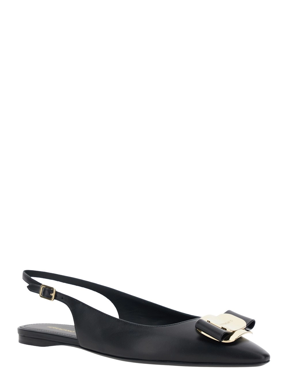 Ferragamo Ballerine Slingback 'Zelmi' con Placca Logo sul Fronte in Pelle Nere Donna, view 2