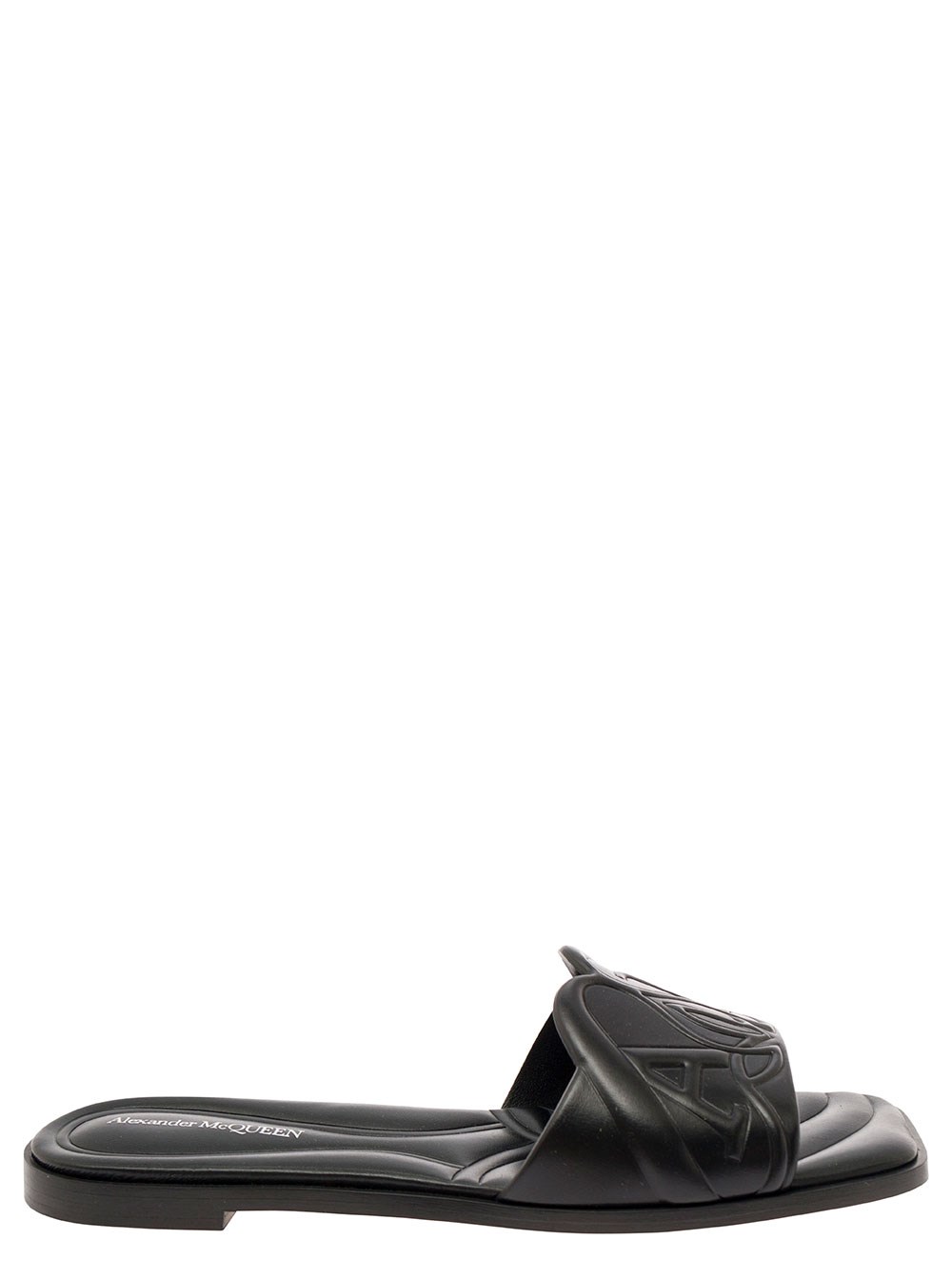 Alexander McQueen Sandalo Trapuntato con Motivo Logo in Pelle Nera Donna