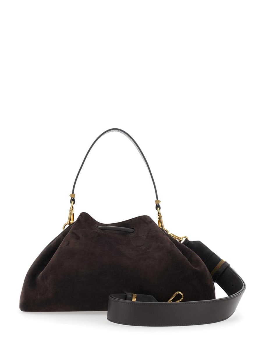 Jimmy Choo Borsa a Spalla 'Bon Bon' con Chiusura a Coulisse e Logo Impresso sul Fronte in Pelle Scamosciata Marrone Donna, view 4