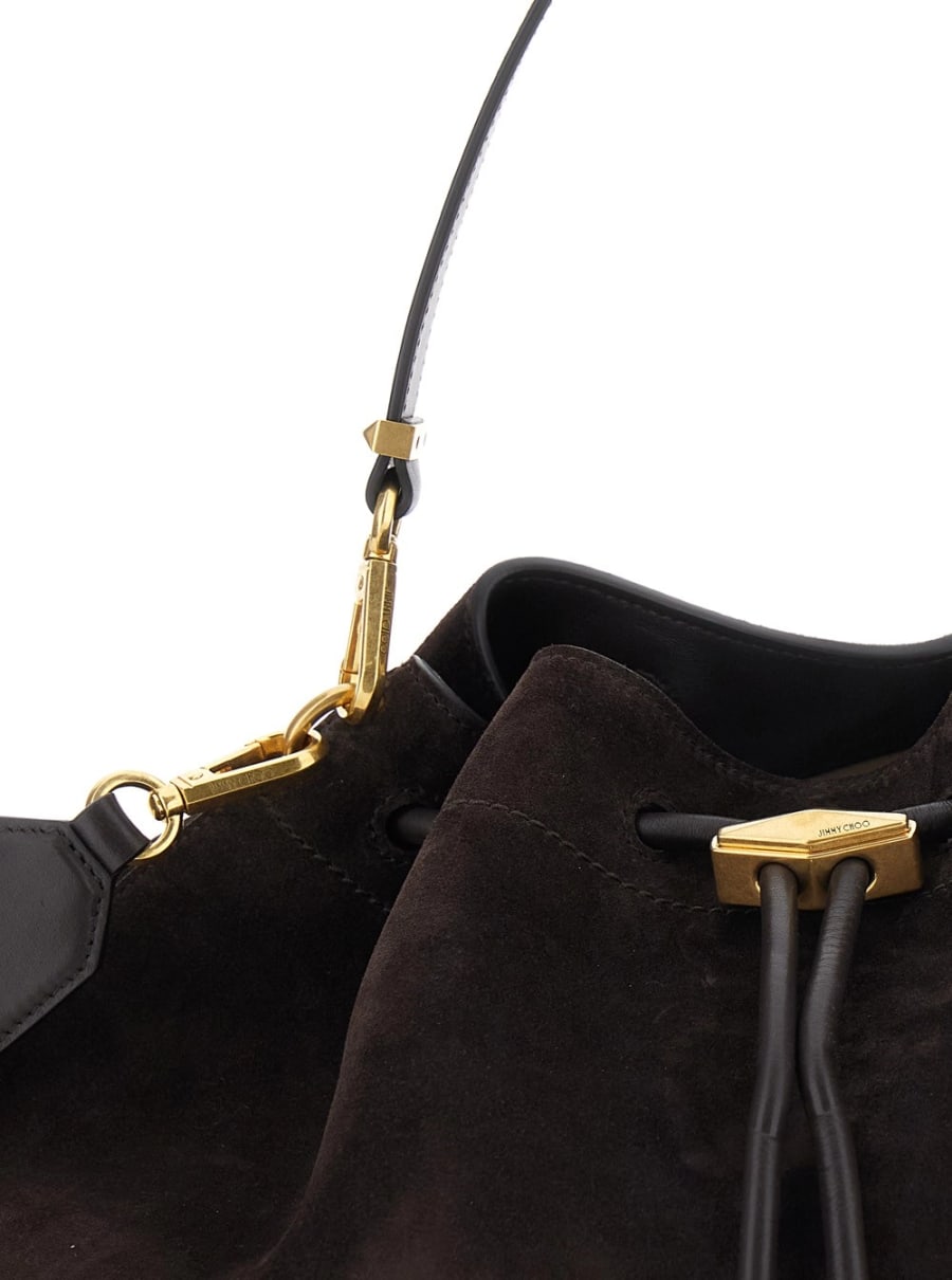 Jimmy Choo Borsa a Spalla 'Bon Bon' con Chiusura a Coulisse e Logo Impresso sul Fronte in Pelle Scamosciata Marrone Donna, view 5