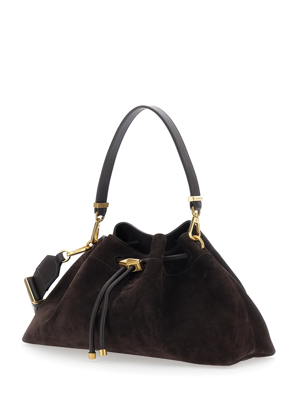 Jimmy Choo Borsa a Spalla 'Bon Bon' con Chiusura a Coulisse e Logo Impresso sul Fronte in Pelle Scamosciata Marrone Donna, view 2