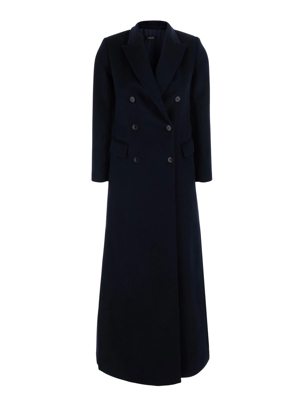 Leplain Cappotto lungo doppiopetto con revers a lancia in tessuto blu donna