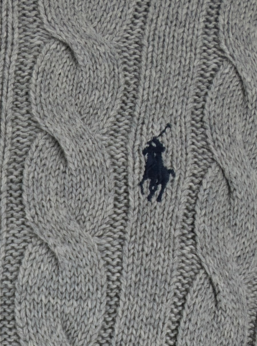 Polo Ralph Lauren Maglione Girocollo con Ricamo Cavallino sul Fronte e Lavorazione a Treccia in Cotone Grigio Uomo, view 3
