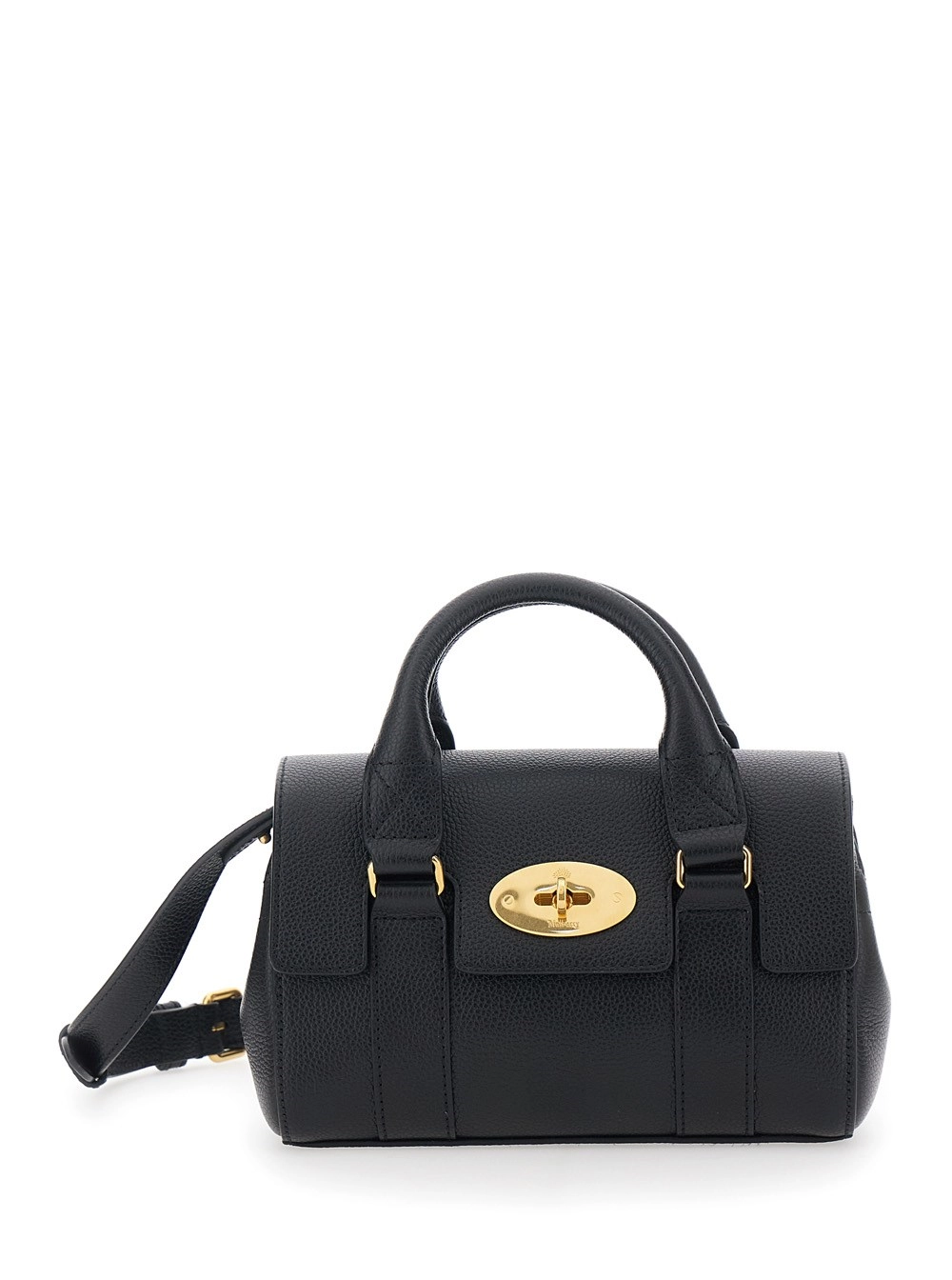 Mulberry Borsa a Mano 'Bayswater Mini' con Chiusura a Girello in Pelle Martellata Nera Donna