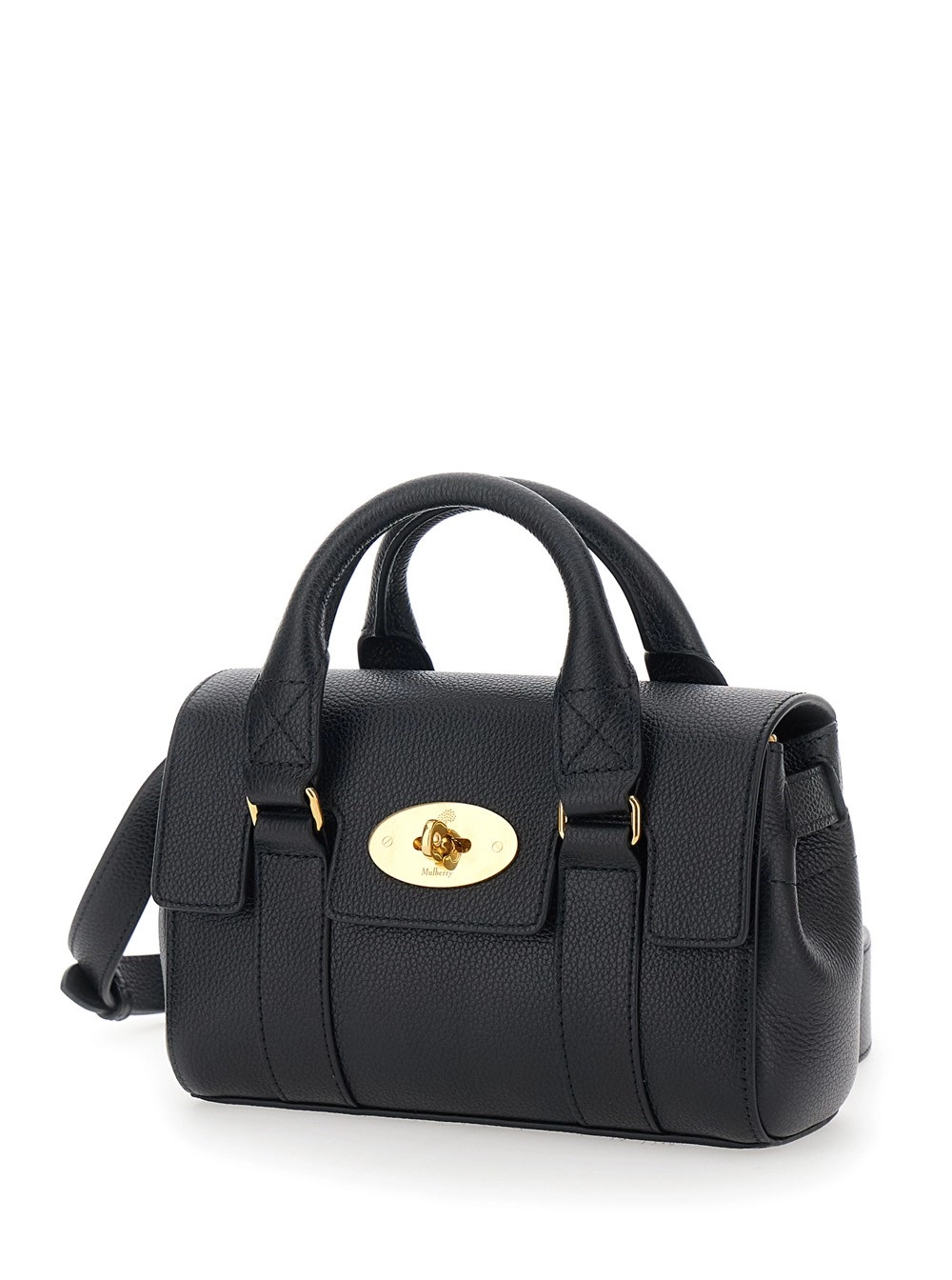 Mulberry Borsa a Mano 'Bayswater Mini' con Chiusura a Girello in Pelle Martellata Nera Donna, view 2