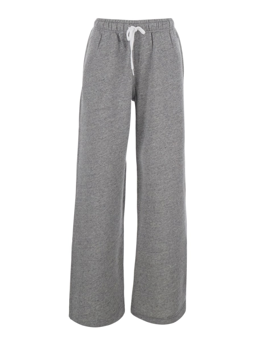 Polo Ralph Lauren Pantalone con vita elasticizzata con coulisse e ricamo Cavallino sul lato in cotone grigi donna
