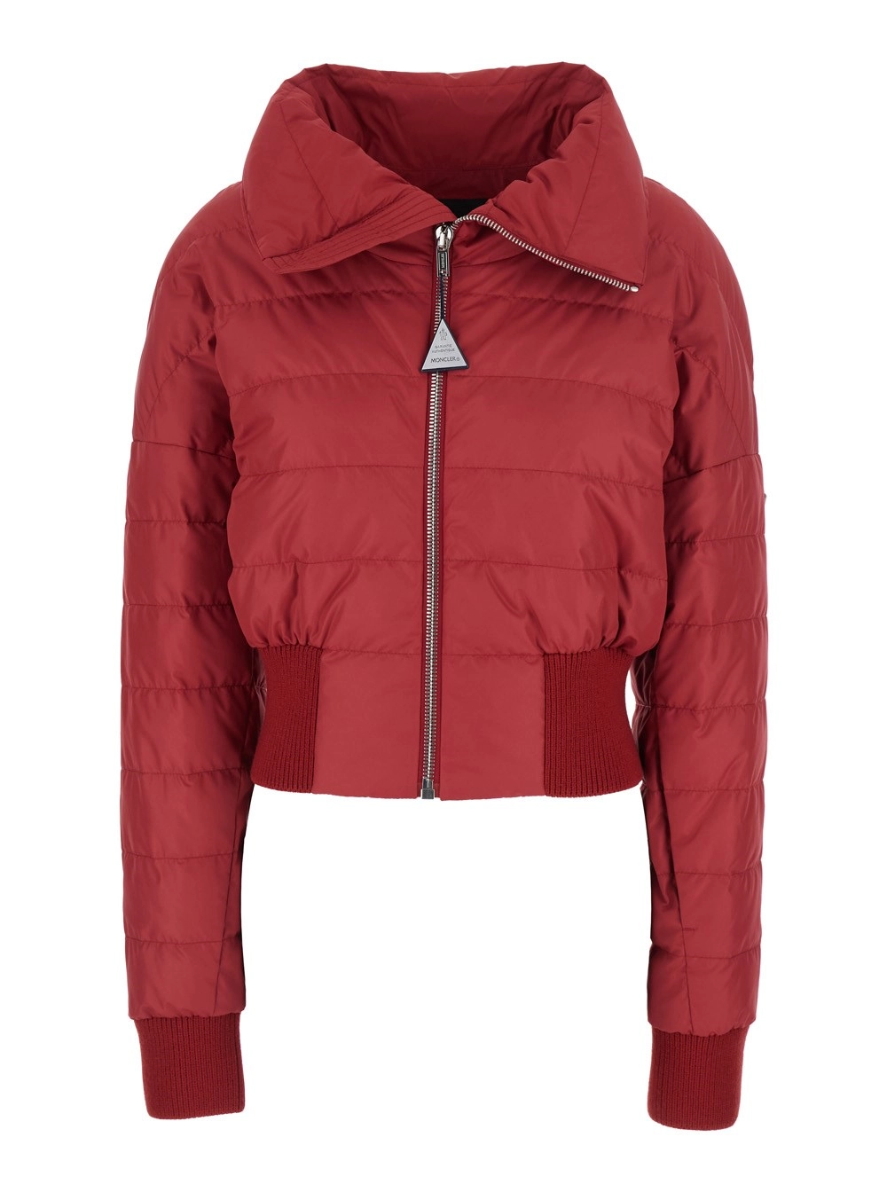 Rick owens x moncler Giubbotto Crop 'Rick Owens X Moncler' con Placca Logo su Tiralampo e Patch Logo sulla Manica in Tessuto Tecnico Rosso Unisex