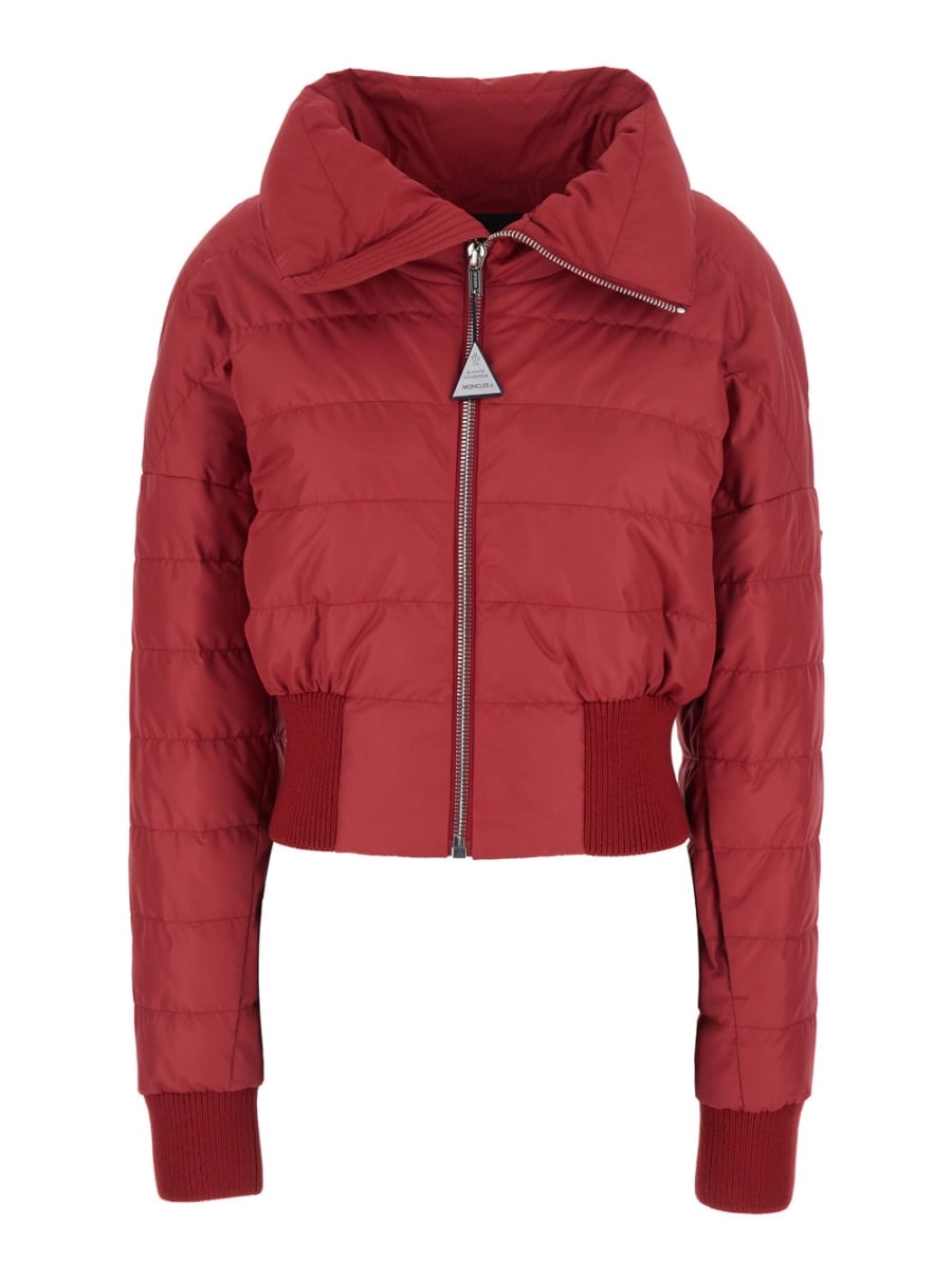 Rick owens x moncler Giubbotto Crop 'Rick Owens X Moncler' con Placca Logo su Tiralampo e Patch Logo sulla Manica in Tessuto Tecnico Rosso Unisex