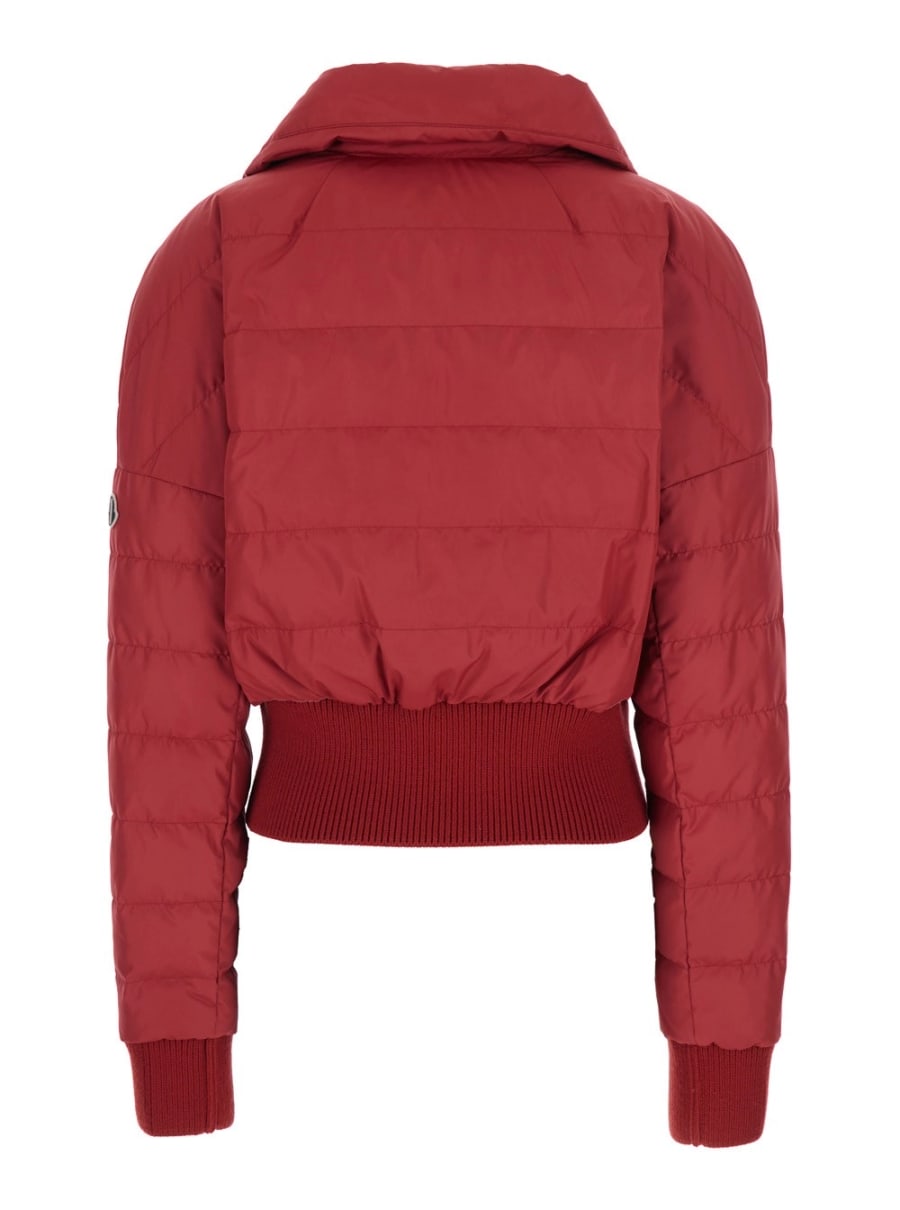 Rick owens x moncler Giubbotto Crop 'Rick Owens X Moncler' con Placca Logo su Tiralampo e Patch Logo sulla Manica in Tessuto Tecnico Rosso Unisex, view 2