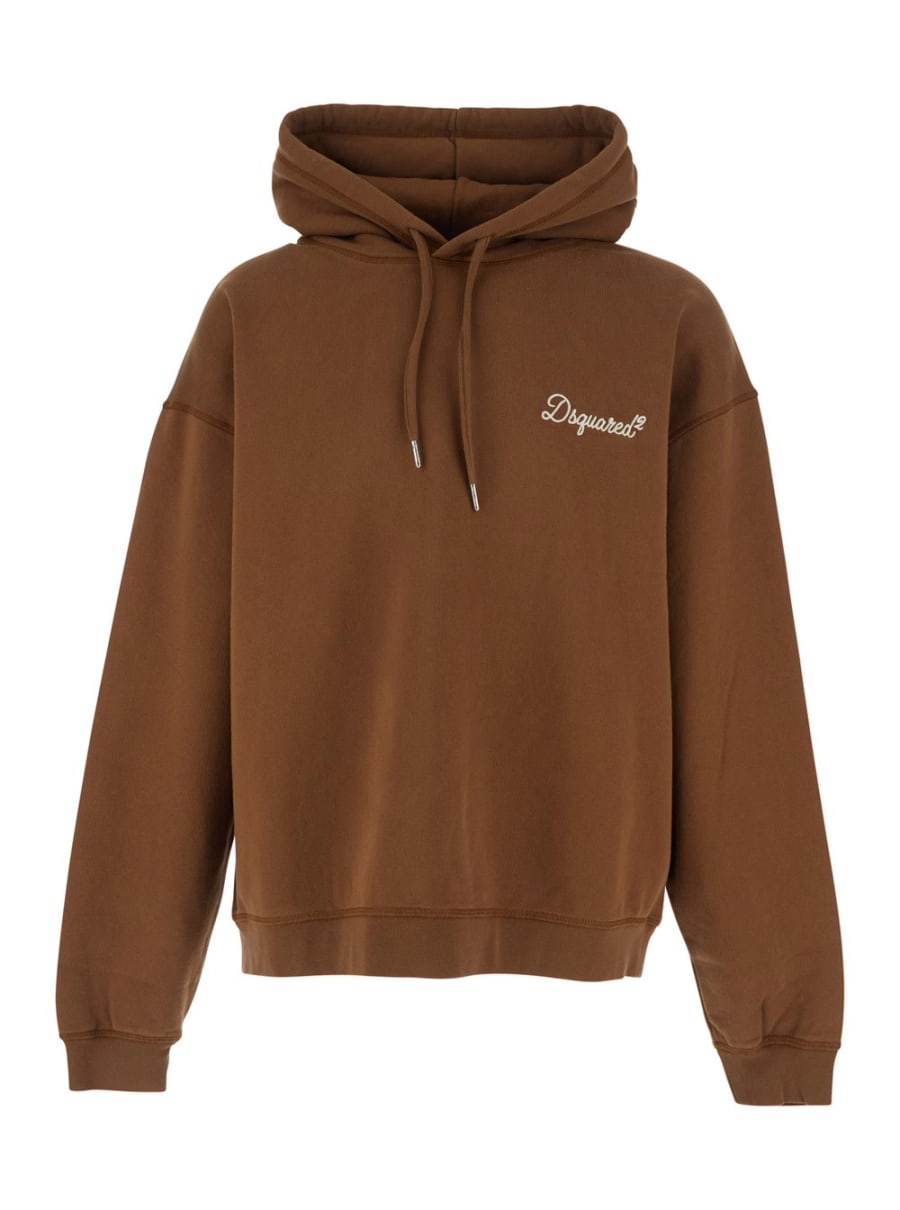 Dsquared2 Felpa con Cappuccio con Coulisse e Logo Lettering sul Fronte in Cotone Marrone Uomo