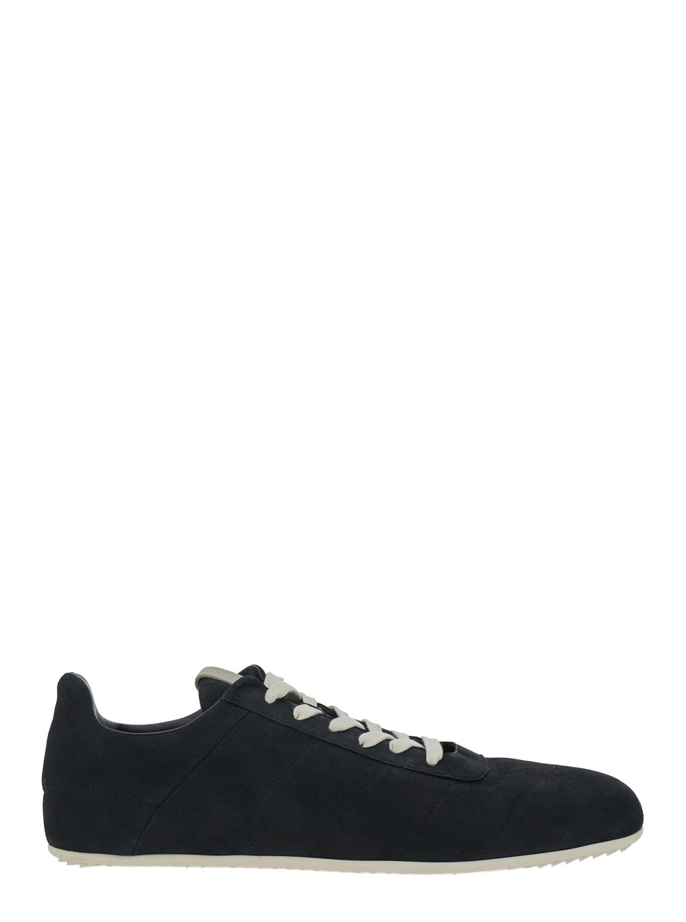 Rick Owens Sneaker Low Top con Punta Rotonda e Chiusura con Lacci sul Fronte in Suede nere Uomo