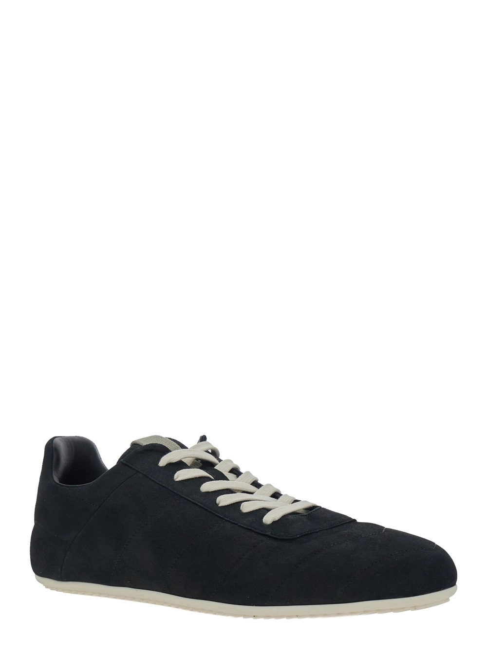 Rick Owens Sneaker Low Top con Punta Rotonda e Chiusura con Lacci sul Fronte in Suede nere Uomo, view 2