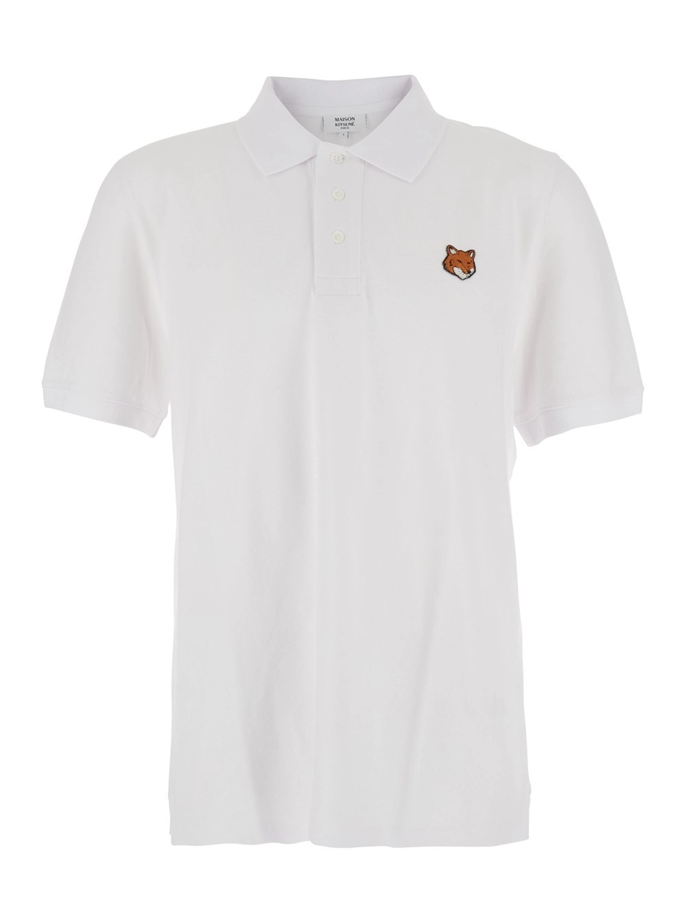 Maison kitsuné Polo con Colletto Classico e Ricamo Logo sul Fronte in Cotone Bianca Uomo
