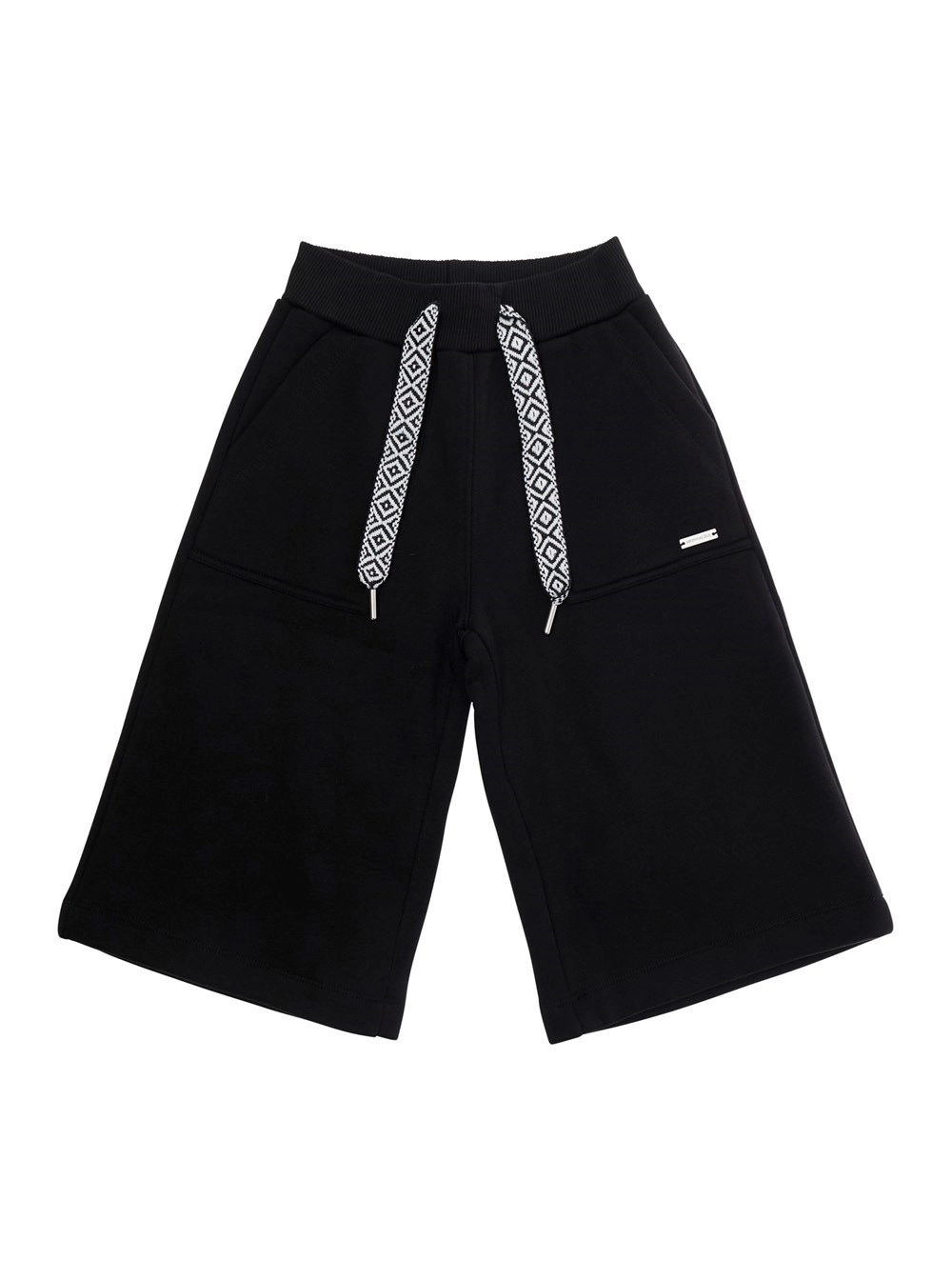 Monnalisa kids Shorts con Vita Elasticizzata con Coulisse e Placca Logo sul Fronte in Cotone Neri Bambina