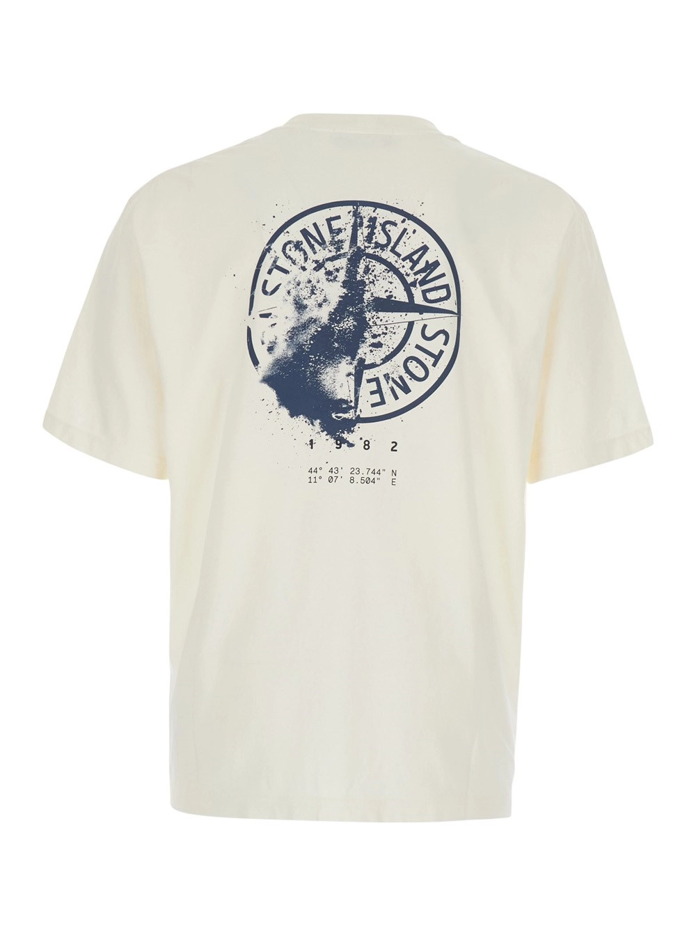 Stone Island T-shirt girocollo con logo lettering sul fronte e maxi stampa logo sul retro in cotone beige uomo, view 2
